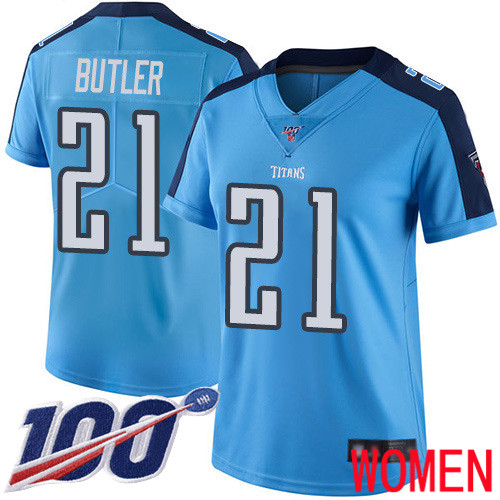 Tennessee Titans Limited Light Blue Women Malcolm Butler Jersey NFL Football #21 100th Season Rush Vapor Untouchable